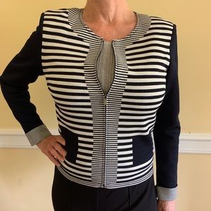 St. John Milano knit navy and white jacket